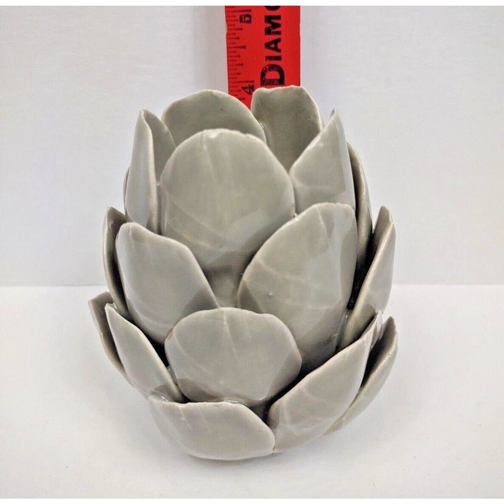Glazed Pottery Lotus or Artichoke Heavy Ceramic Tea Light Votive Candle Holder - Picture 2 of 7